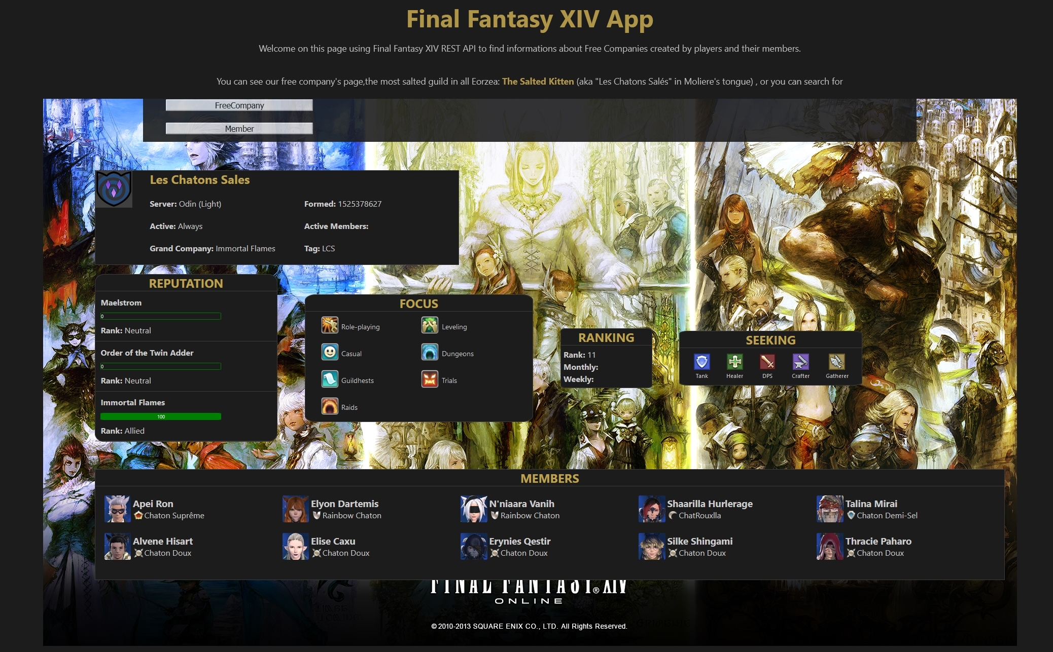 screen of ffXIV app I made